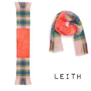 LEITH Faux Fur Collar Plaid Scarf